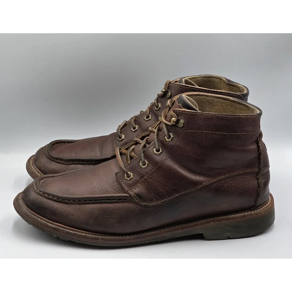 OluKai Kohala Boots Mens 11 Brown Leather Moc Toe Lace Up Casual Comfort Shoes